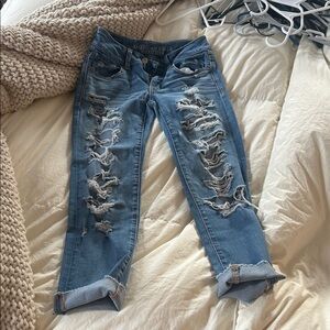 American Eagle Outfitters Women's Ripped Blue Capris